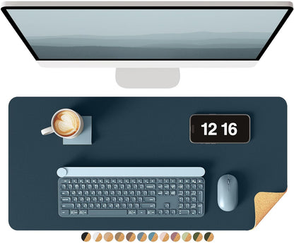 YSAGi Double-Sided Desk Pad, 31.5"x15.7"Leather Desk Mat, Eco Cork Desk Pad Protector,Large Mouse Pad,Waterproof Desk Blotter for Office/Home(Coffee)