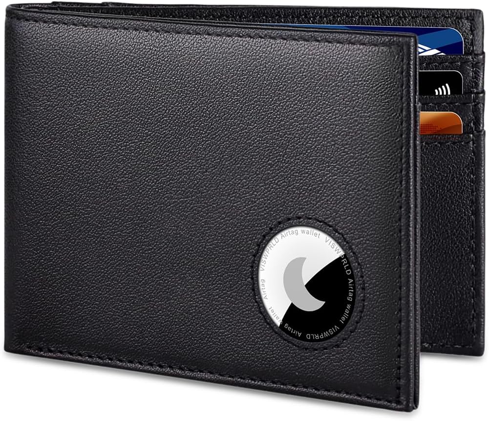 Men's Wallet with Airtag Holder, Bifold Full-Grain Leather Wallet for Apple Air Tag (1st & 2nd Generation), Slim Wallet for Men with RFID Blocking, 11 Card Slots