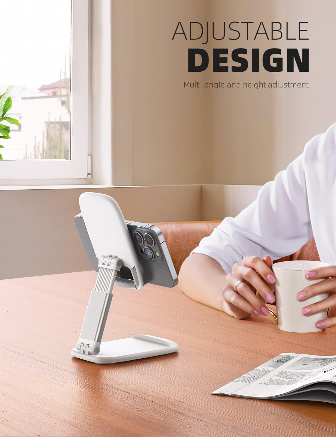 Lamicall Cell Phone Stand for Desk - [Height Adjustable] Foldable Mobile Phone Holder, Portable Stand for iPhone 17 16 15 14 13 12 11 Pro Max Plus Air, Galaxy S25, Office Gift, Telephone Accessories