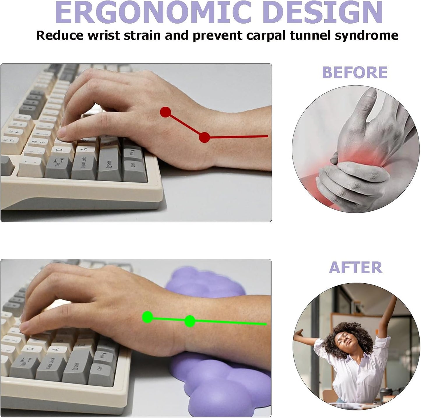Cloud Wrist Rest Keyboard, PU Leather Memory Foam Wrist Rest for Computer Keyboard, Ergonomic Keyboard Wrist Rest and Cute Mouse Wrist Rest for Gaming,Office,Computer,Typing Pain Relief,Pastel Green
