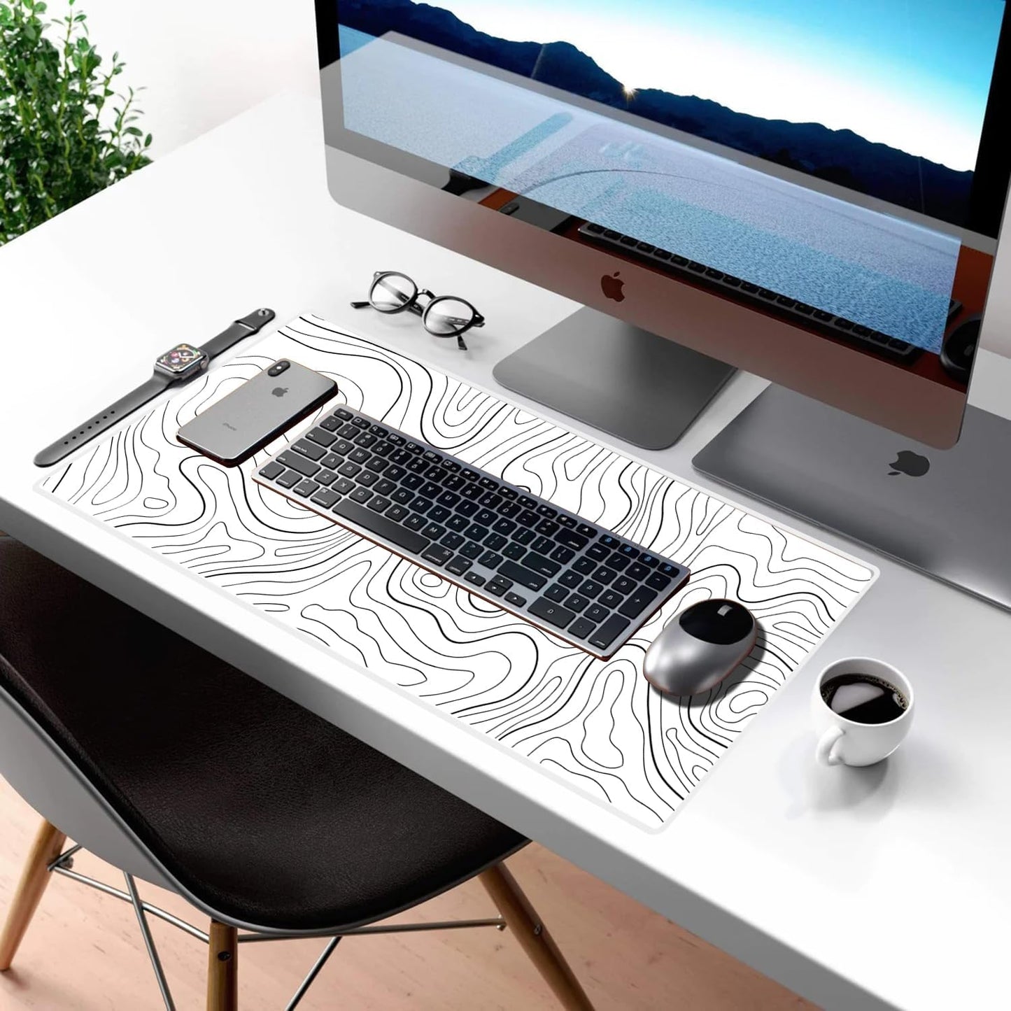 HGWALP Black Topographic Large Gaming Mouse Pad Extended XXL(900 * 400 * 3MM) Mouse Mat Long Desk Pad with Stitched Edges for Keyboard Home Office Gaming Work Big Desk Mat