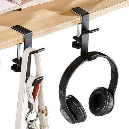 KISOY 2Pcs Purse Hook for Table Desk Bag Hook Purse Hanger for Table Backpack Hanger Headphones Holder underdesk Hook Bag Holder for Table (Black)