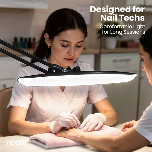 Neatfi XL 2200 Lumens 24W LED Desk Lamp – Shadow-Free Task Lighting | 4-Level Dimming | Home Office & Crafts Use | 20-Inch Wide Head (White, Non-CCT with Clamp)