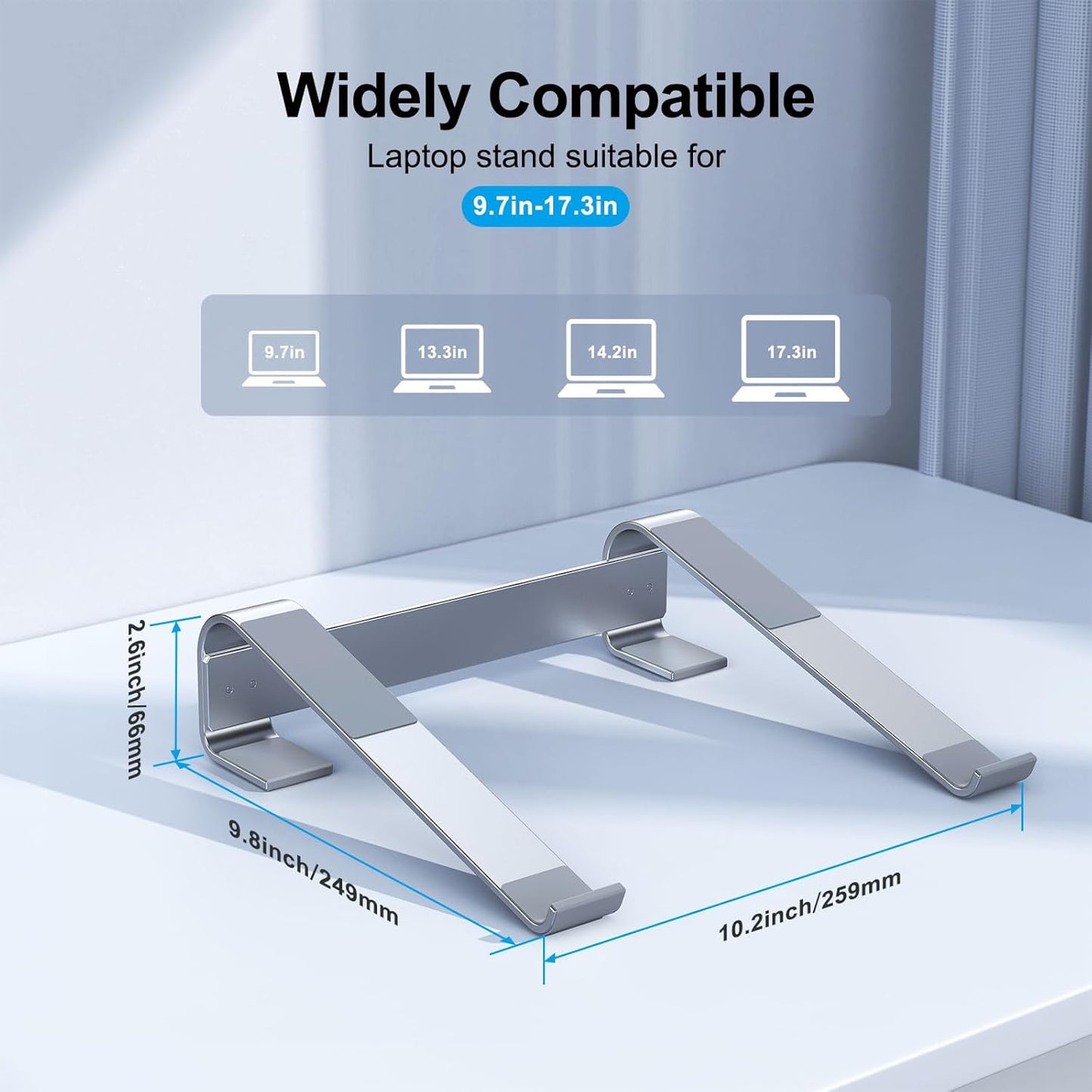 MOKURU Laptop Stand for Desk, Aluminum Laptop Riser, Ergonomic Computer Stand Compatible with for MacBook Pro/Air, Dell, HP, Lenovo, 10-17.3'' (Silver)