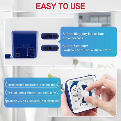 Secura 60-Minute Visual Timer, Classroom Timer, Countdown Timer for Kids and Adults, Time Management Tool for Teaching (Blue & Blue)