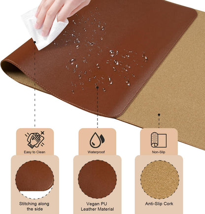 Non Slip Desk Mat, 31.5" x 15.7" PU Leather Desk Pad, Cork Desk Mat for Desktop, Desk Pad for Keyboard and Mouse, Ideal for Office and Home, Black