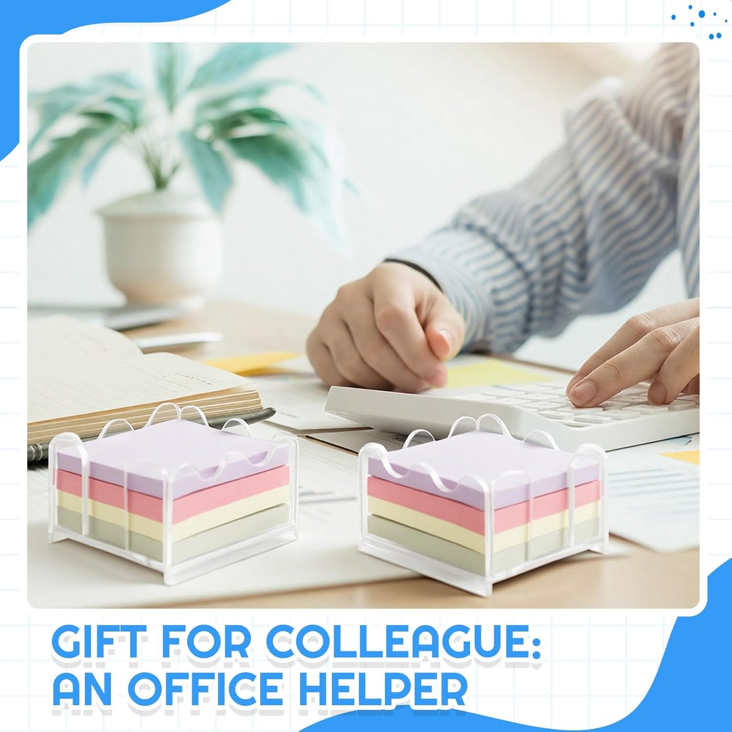 AceOrbit 1pc Scalloped Acrylic Sticky Note Holder, 3x3 Inch Clear Cute Notepad Holder Sticky Note Dispenser with Wave Design, Thick Acrylic Desk Organizer for Office, Home, Dorm, Classroom Desk