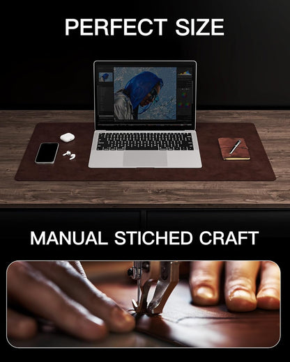 YSAGi Genuine Leather Desk Mat, 35.4"X17" Leather Desk Mat, Office Desk Pad, Thick Desk Pad with Stitched Line, Non-Slip Laptop Writing Pad with Rubber Base(Black, 35.4"X17")