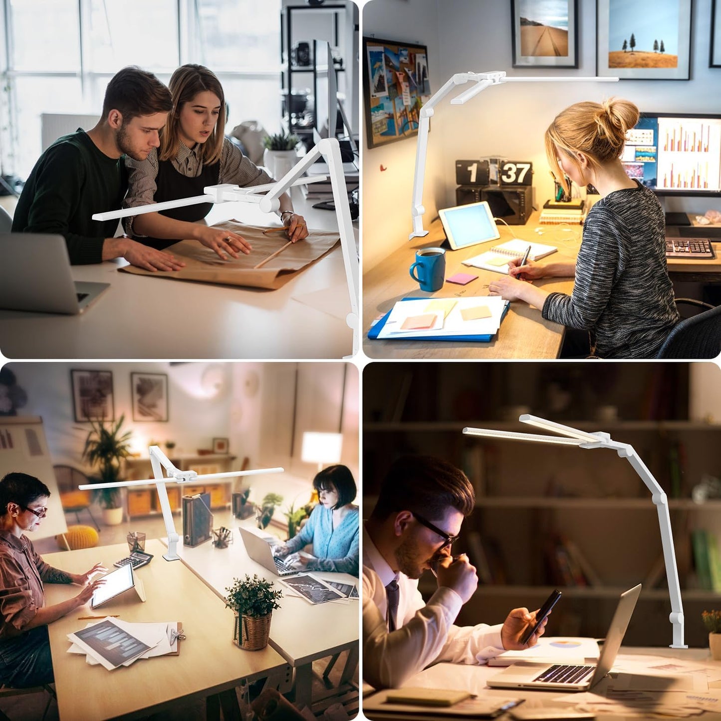 KableRika Desk Lamp Double Light: Bright Led Desk Lights for Home Office - Eye Care Reading Table Lamps with Base - Dimmable Desktop Lighting for Computer Monitor Study Drafting