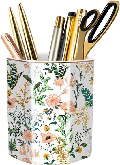 Pen Holder, Pencil Holder for Desk, Marble Desk Organizer Cute, Durable Ceramic Pencil Cup, Decorative Makeup Brush Holder Cup, Stationery Holder for Office, Home, Gray Marble