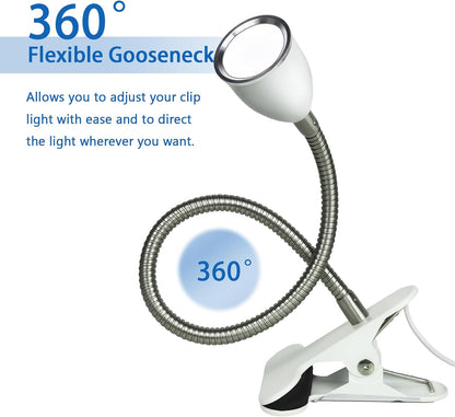 Desk lamp Eye-Caring Table Lamps, 360°Rotation Gooseneck Clip on Lamp Reading Light Portable Reading Book Light Clamp Study Desk Lamps for Bedroom and Office Home Lighting (Black)