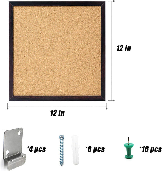 Corkboards for Wall, Cork Board Bulletin Board for Walls with Frame Cork Board Tiles,12"X 12" Thick Square Wall Tiles Small Framed Cork Tiles for Office,School, Home Holiday Decor (Black, 12 * 12)