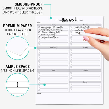 321Done Weekly Checklist Notepad - 50 Sheets (5.5" x 8.5") - This Week to Do Notepad Tear Off Planning Pad, Planner Checklist Organizing - Made in USA - Simple Script