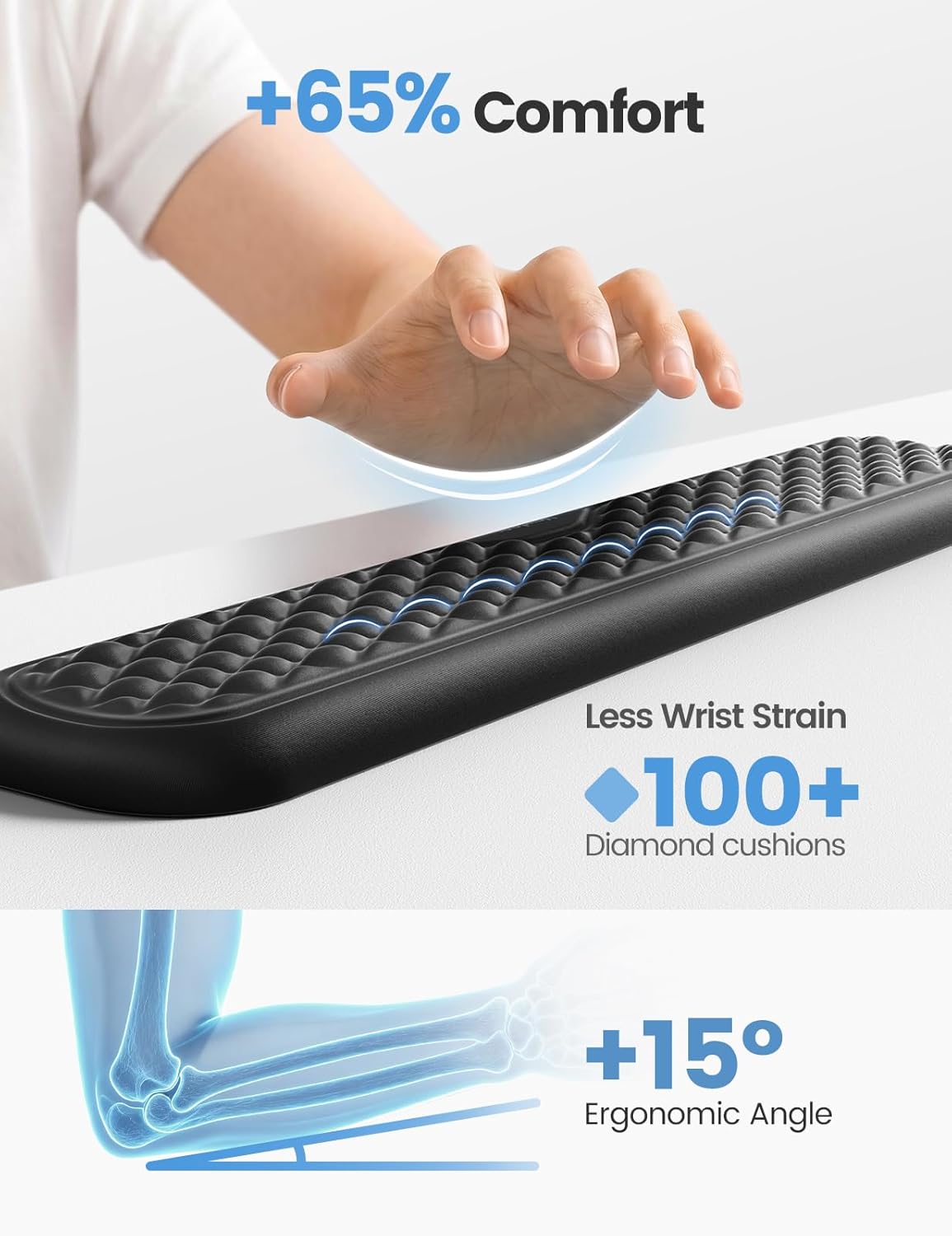 Vaydeer 60%-75% Keyboard Wrist Rest, Memory Foam Hand Rest Support Pad Padded for Office, Computer, Laptop, Mac Typing and Wrist Pain Relief and Repair(14.17inch,Black)