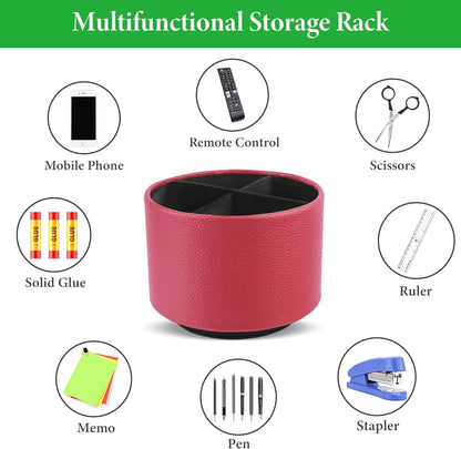 Round Leather Art Supply Organizer,Remote Control Holder,360 Degree Rotating,Multi-Functional Pencil Holder,4 Compartments Desktop Stationary Organizer(1-Fractal Flower) | Round - Colors B