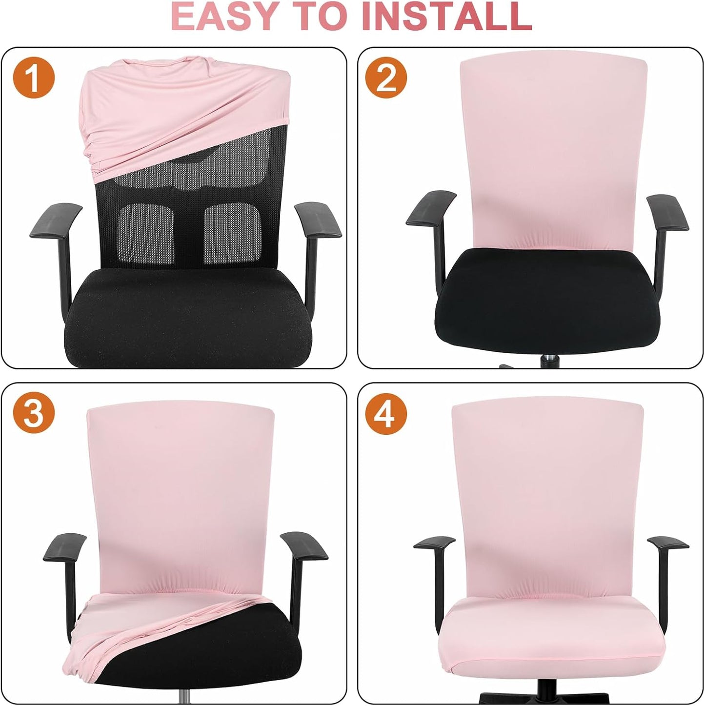 Tallew 4 Pcs Office Chair Covers Set Computer Universal Protective Stretchable Chair Seat Covers Desk Armrest Cover Pads Office Cushion Backrest for Rotating(Regular,Black)