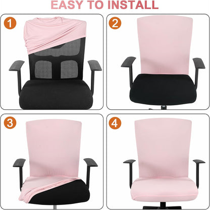 Tallew 4 Pcs Office Chair Covers Set Computer Universal Protective Stretchable Chair Seat Covers Desk Armrest Cover Pads Office Cushion Backrest for Rotating(Regular,Black)