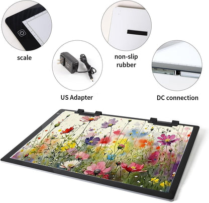 Zocelight A3 Light Pad for Diamond Painting Kit,4800Lux Super Bright 5mm Ultra Thin Diamond Art Light Board with Stand and Clip,3 Levels Dimming Light Box for Artists,Drawing,Sketching,Animation