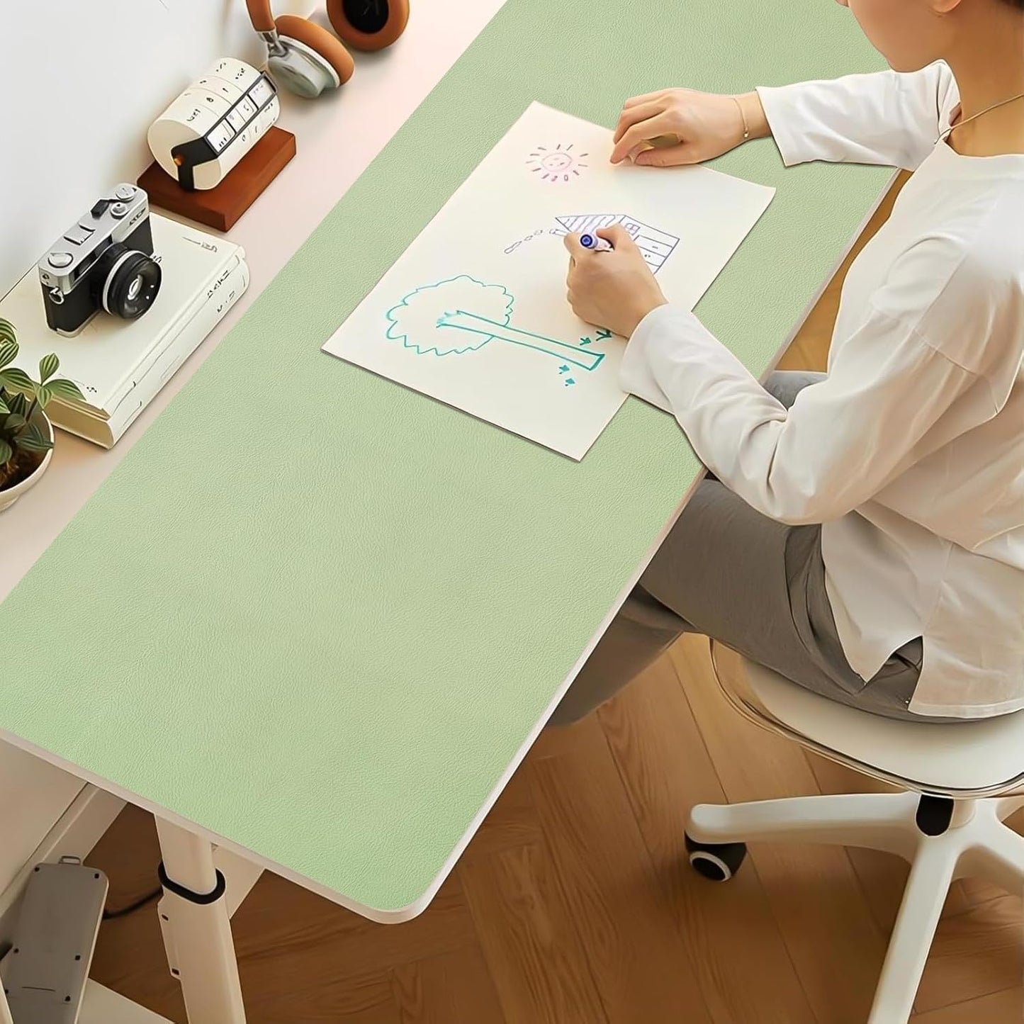 Bloss Leather Desk Pad and Keyboard Wrist Rest, Large Mouse Pad + Keyboard Pad+Mouse Wrist Support, Non-Slip Desk Mat Protector for Office, Home(31.5×15.7 Inches,Beige) - Colors A