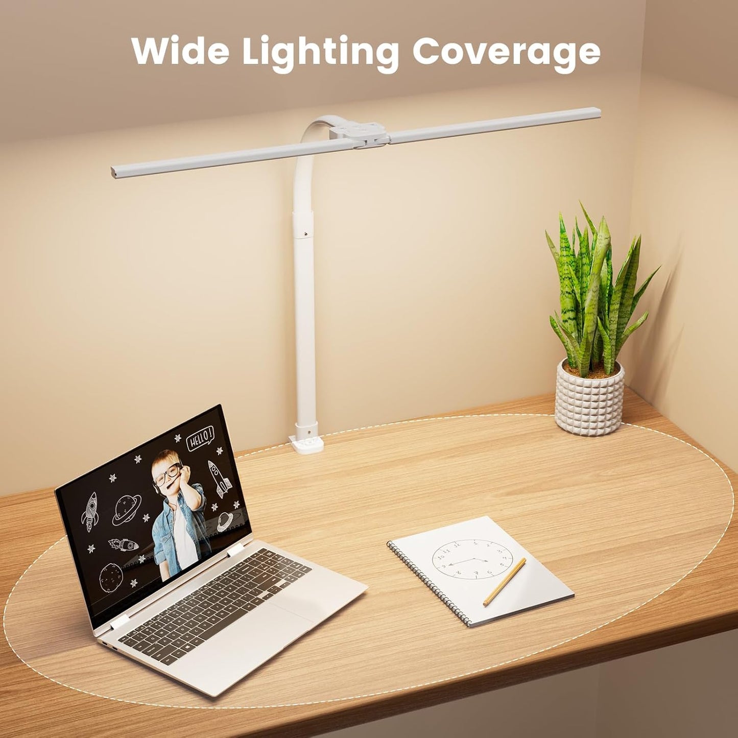 LED Desk Lamp with Base - Bright Dimmable Computer Lamp with Phone Holder, 24W Bendable Desk Light for Monitor Screen, Eye-Caring Tall Desktop Light for Task Home Office Work, Black, Dual Head