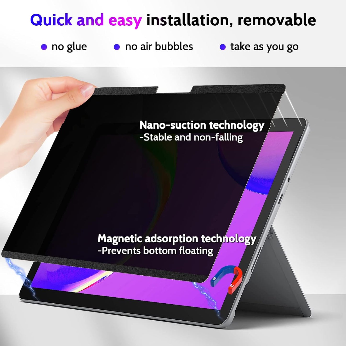 Peslv Magnetic Privacy Screen for Surface Laptop 6/5/4/3/2/1 13.5 Inch, Removable Anti Blue Light Glare Filter, Black Security Private Apy Block Protector