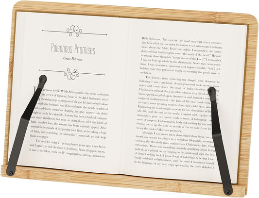 Bamboo Book Stand, Adjustable Book Holder, Music Stand - Lightweight and Stable for Cookbook, Textbook, Notebook, Desk Home Office Kitchen (Small)