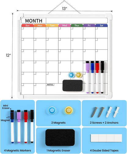 VITEVER Calendar Whiteboard for Wall, Double-Sided Dry Erase Board, Hanging Monthly Planning Board, Small White Board for Memo, to Do List, Home, Kitchen, Office Accessories