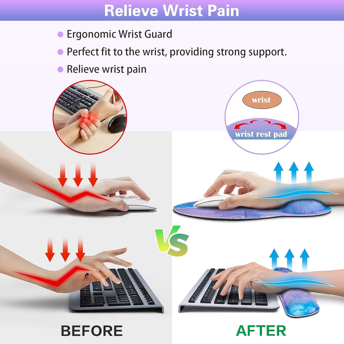 Ergonomic Keyboard Wrist Rest, Mouse Pad with Wrist Rest Anime, Cat Gaming Mousepad with Wrist Support, Memory Foam Wrist Rest Set for Computer Keyboard, Funny Cute Office Desk Accessories