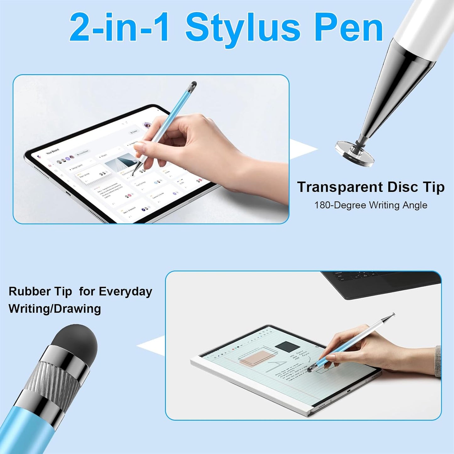 Bopomofo Stylus (5 Pcs), 2-in-1 Stylus Pen for Touch Screen, High Precision and Sensitivity, Suitable for iPhone/ipad/Android Tablets, Compatible with Touch Screens (Black/White/Blue/Rose Gold/Silver)