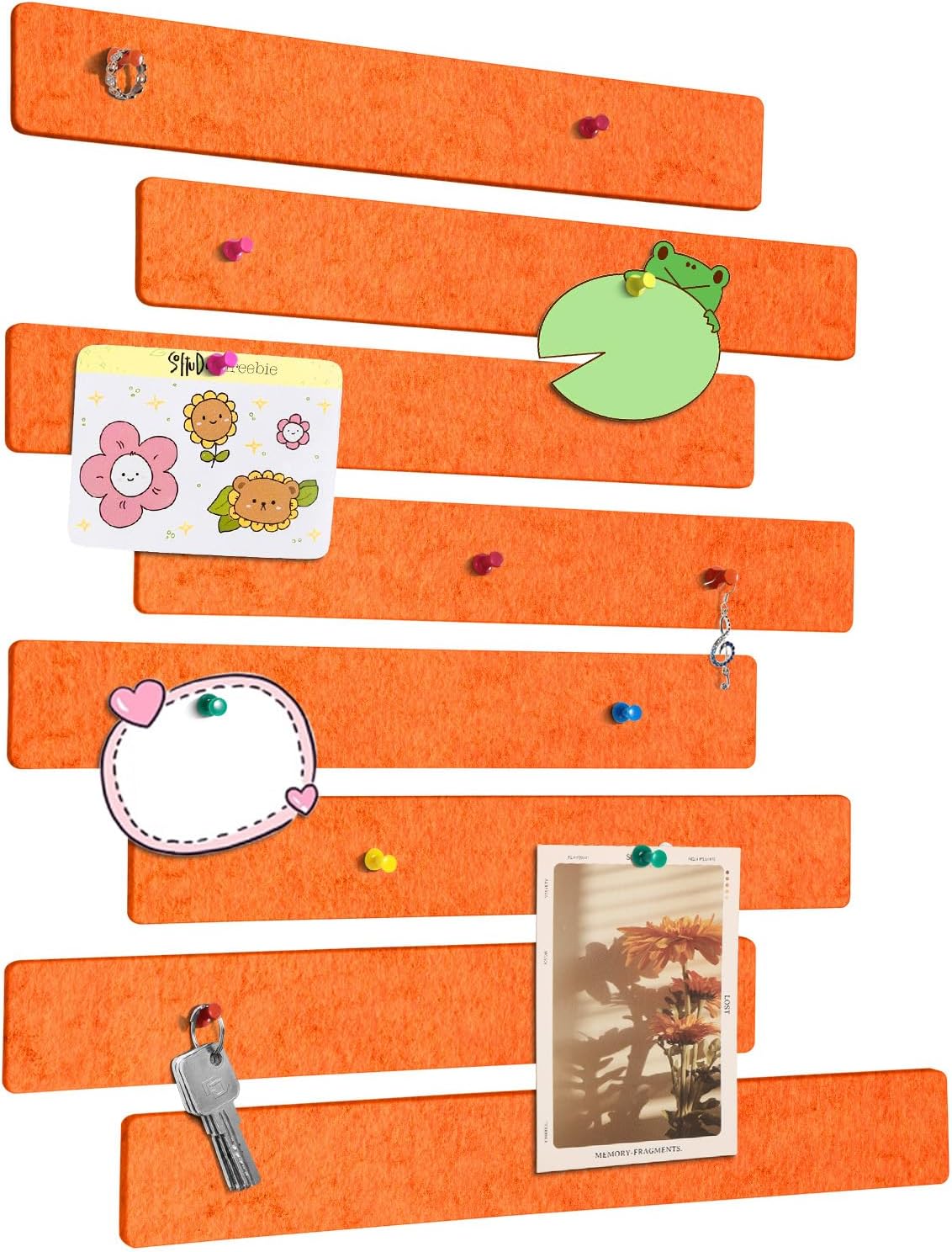 Cork Board for Walls - 8 Pack Felt Pin Board Bar Strips - Self-Adhesive Lightweight Bulletin Board - Cork Board for Office with 40 Push Pins No Damage for Wall