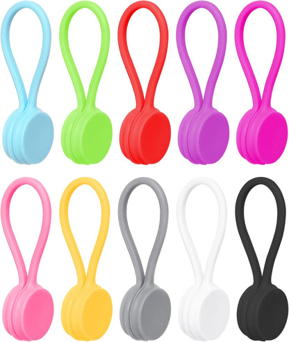 Quacc 10 PCS Reusable Magnetic Cable Ties Magnetic Cable Ties Silicone Cable Straps Wire Organizer for Earphone Phone Charger Audio Cable 10 Colors Silicone Cable Clips for Office, School, Home