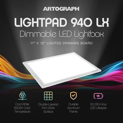 Artograph Thin LED Light Box, 17" x 12" Dimmable Drawing & Tracing Pad, LightPad 940 LX