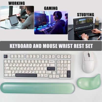 Gel Keyboard and Mouse Wrist Rest Set –White Clear Wrist Rest for Computer Keyboard 60%/68%/75%, Comfort & Support for Typing and Gaming