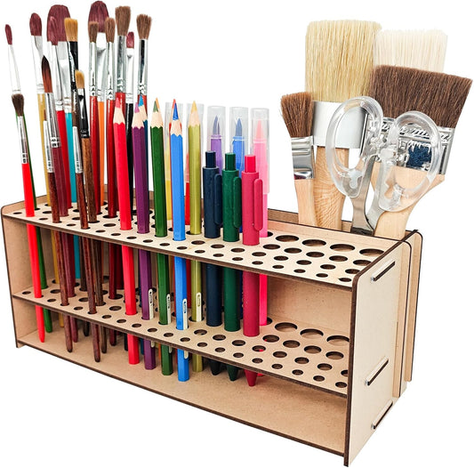 Wooden Paint Brush Holder with Wood Glue 69 Holes MDF Paintbrush Holder Organizer Artist Brush Holder Paint Brush Stand Rack for Artist Brushes Pens Pencils