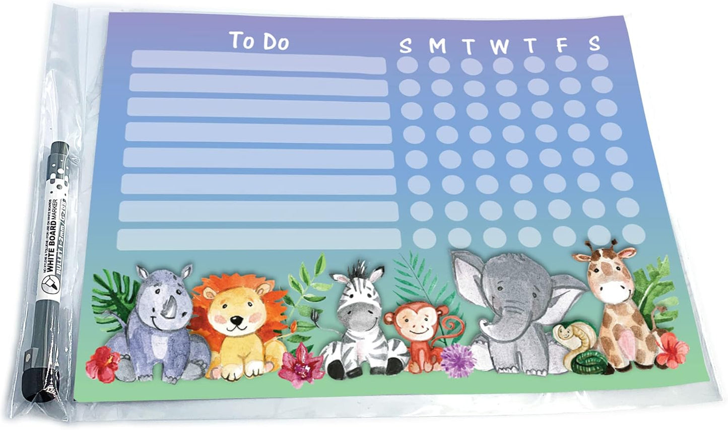 Dry Erase Whiteboard Task & Habit Tracker | Removable and Restickable Adhesive Decal | Fine-Tip Magnetic Marker Included | 9” x 12”