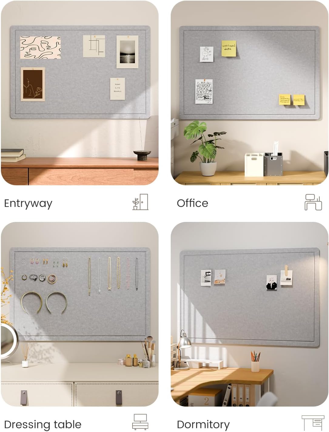 Fluxynara Bulletin Board, 23.6" x 17.5" Cork Board Alternative with 12 Safe Removable Adhesive Tabs, Foldable Felt Pin Board for Home Office, Classroom, Bedroom,Entryway for Walls—Sage