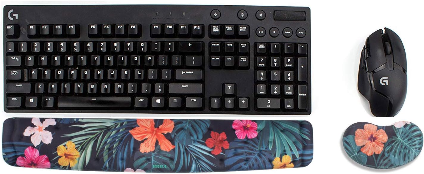 BRILA Memory Foam Mouse & Keyboard Wrist Rest Support Pad Cushion Set for Computer, Laptop, Office Work, PC Gaming - Massage Holes Design - Easy Typing Wrist Pain Relief (Nebula)