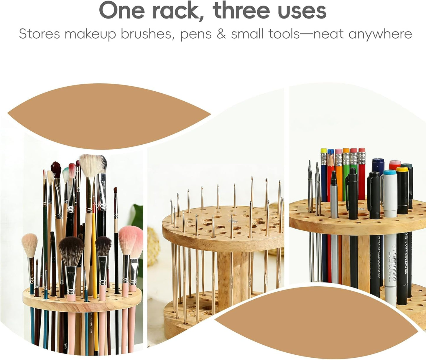 360° Rotating Brush Storage Rack|52-Hole Brush Holder|Hardwood Storage Stand|Space-Saving Brush Organizer|Suitable for Artist Brushes,Craft Tools, Makeup Brushes,Calligraphy Pens
