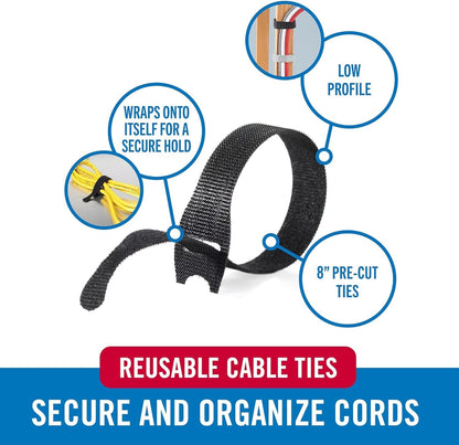 VELCRO Brand Mountable Cable Sleeve | Cord Management Mounts on Walls, Desk or Entertainment Center | Removable Adhesive is Damage Free | 8in Black, 2pk, 8in - 2Pk