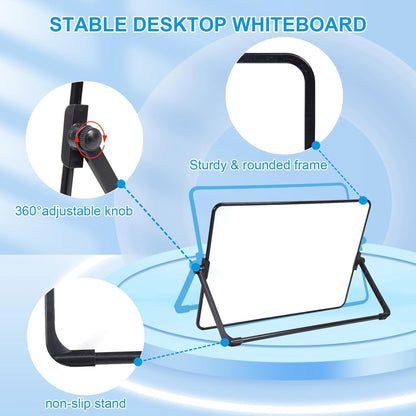SAYEEC Small Dry Erase White Board Mini Magnetic Desktop Whiteboard with Stand, 3 Markers, 2 Magnets, 1 Eraser, Portable Double-Sided White Board Easel for Drawing to Do List Desk Office School Home