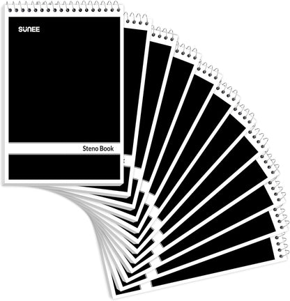 SUNEE 5 Pack Steno Pads 6x9, Gregg Rule, 60 Sheets, Spiral Notebook 6x9, White Paper, Take Notes with Top Spiral Notebook, for School, University, College, Work, Office, Black