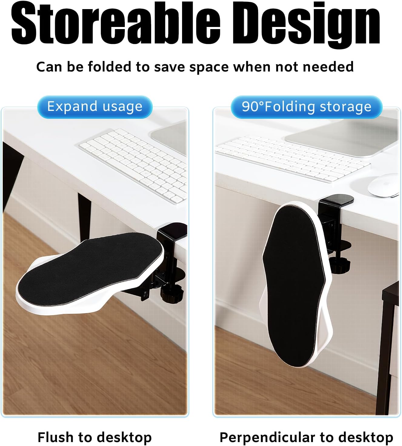 Computer Arm Rest for Desk, 180° Adjustable Rotating Desk Extender Tray, 90° Foldable Elbow Arm Support, Ergonomic Desk Arm Wrist Rest Shelf for Home and Office