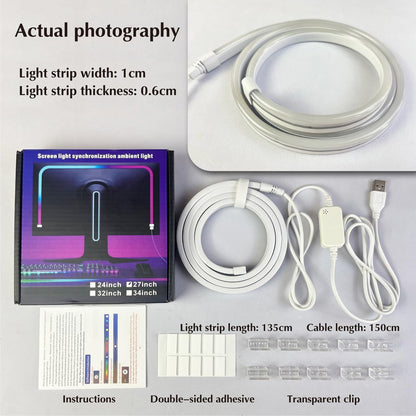 Monitor LED Backlights, LED Strip Light Sync with Screen Color/Music, Computer Light Bar Behind Screen, for PC/Mac, LEDs for Desk Gaming, USB Interface,Software Control (24 inch)