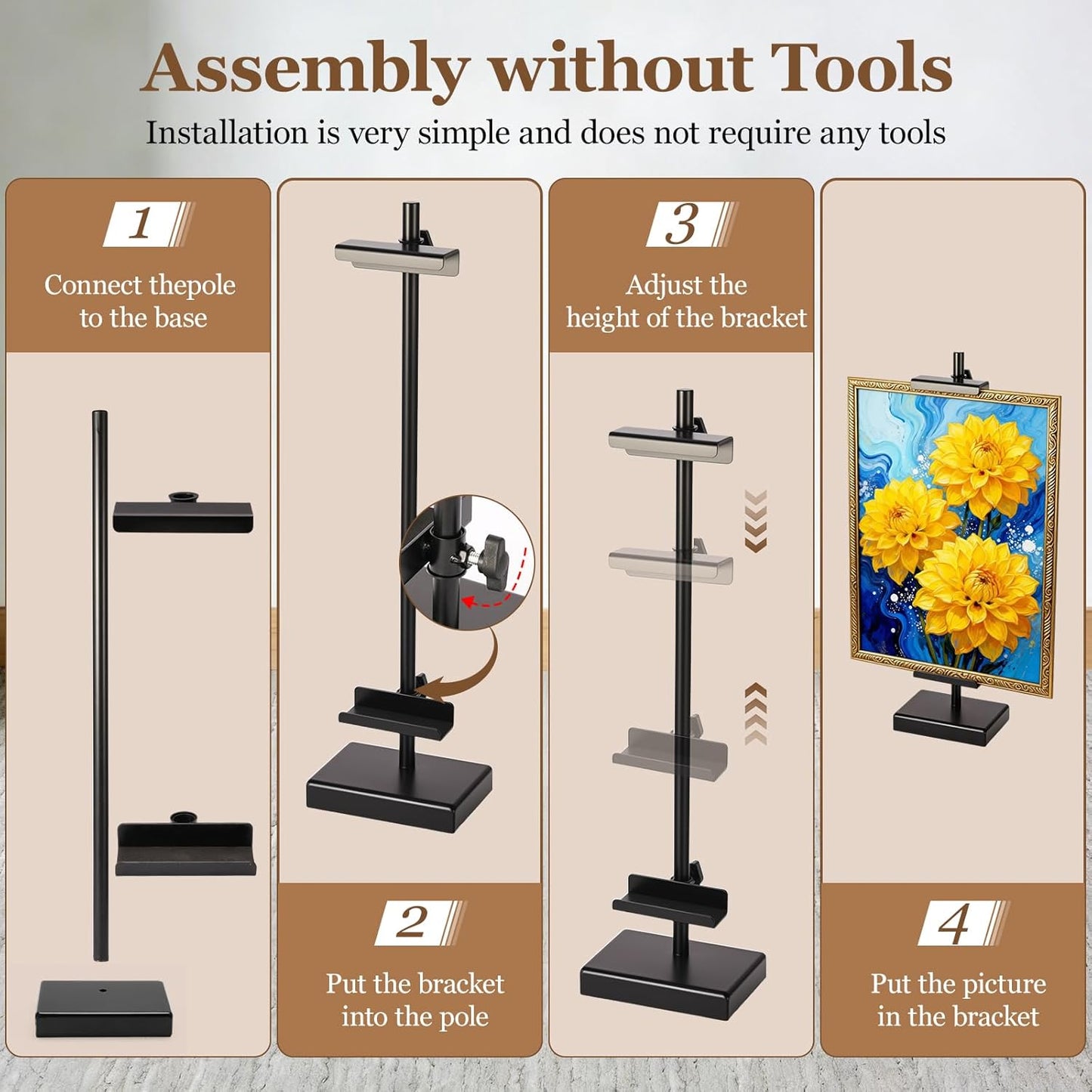1pcs Adjustable Tabletop Easel Stand for Picture Frames, Picture Easels for Display, Gold Easel, Picture Frame Stand, Adjustable Art Easel.(18inch,Black)