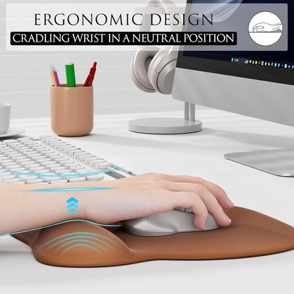 MROCO Ergonomic Mouse Pad with Gel Wrist Rest, Smooth Wrist Support Surface, Non-Slip PU Base for Pain Relief, Comfortable Mousepad for Computer, Laptop, Office & Home, 9.4 x 8.1 in, Black