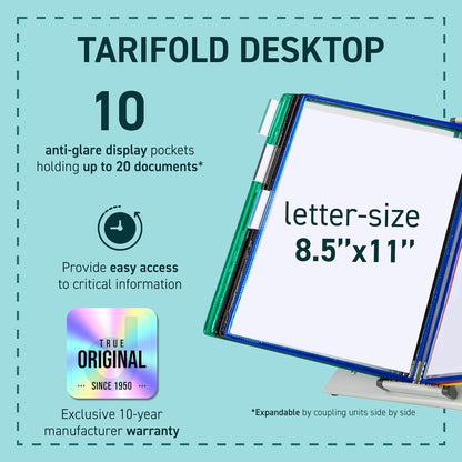 Tarifold Desktop Reference Organizer & Display System, 10 Double-Sided Pockets, 20 Sheet Capacity, Expandable, Durable Steel Wire Frames, Letter Size, Made in France, Black