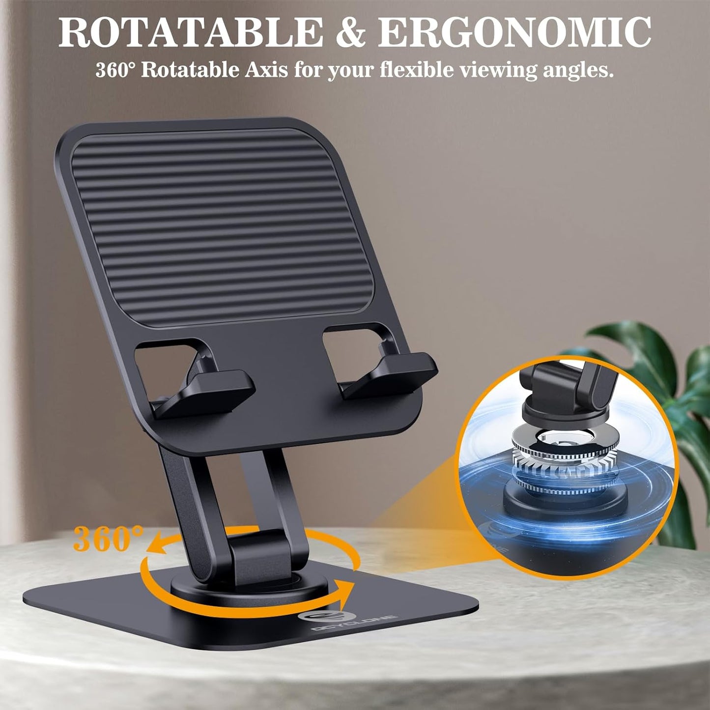 OCYCLONE iPad Stand, 360° Rotating Adjustable Foldable iPad Tablet Stand Holder for Desk Compatible with Kindle Tablet iPad 4" - 15.6" Portable Monitor Stand, Black