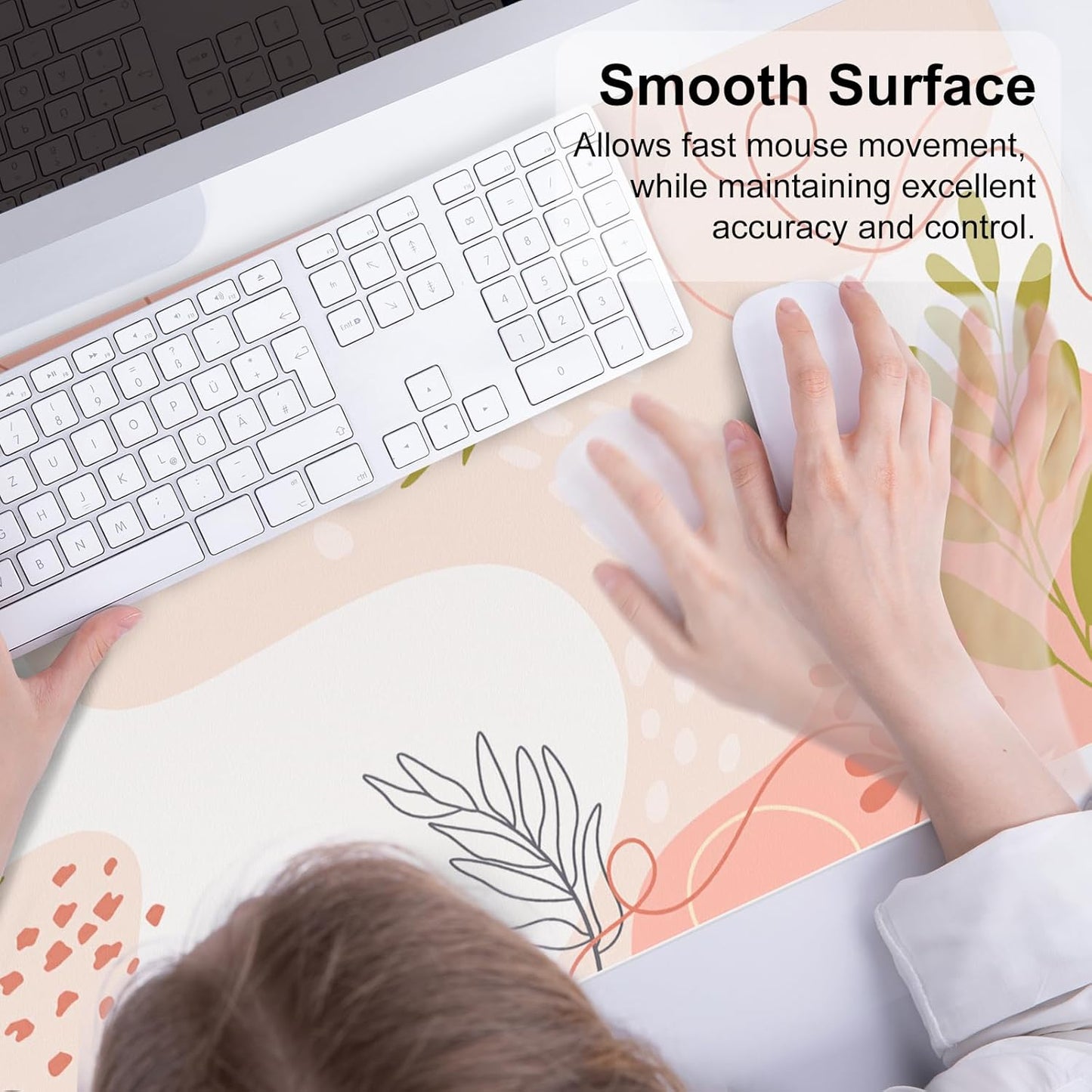 QIYI Large Mouse Pad, Cute Pink Desk Mat for Desktop, Women Girls PU Leather Desk Pad Waterproof Gaming Mousepad, Rose Gold Marble Computer Protector Writing Pad for School Office Home 31.5" x 15.7"