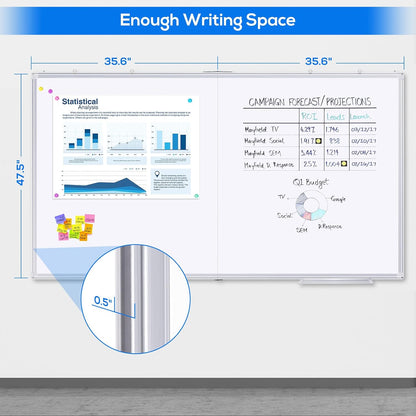 Magnetic White Board Dry Erase Board for Wall，72" x 40" Wall-Mounted Aluminum Frame Marker Board, Foldable Portable Whiteboard with a Long Pen Tray for School, Classroom, Office & Home