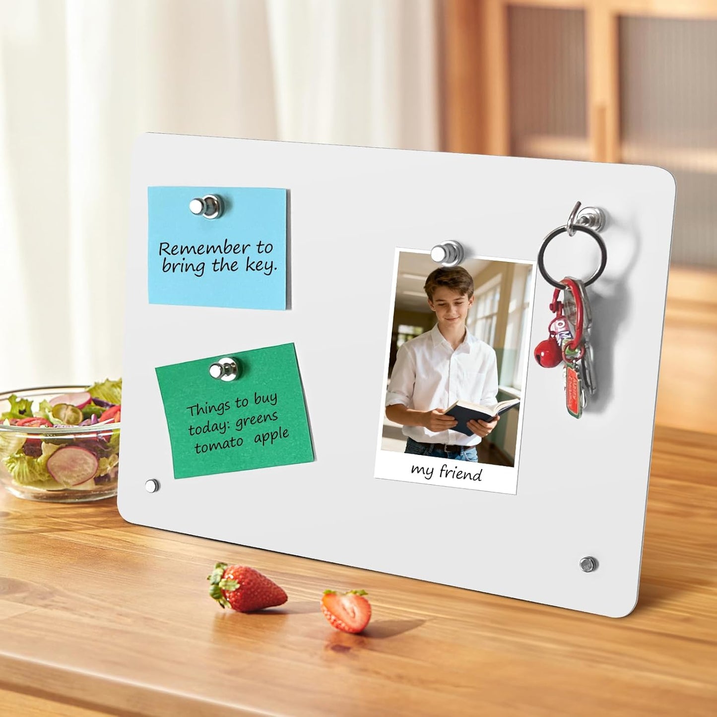 Magnetic Metal Display Bulletin Board - 2 Pack 11x8Inch Magnet Display Stand with 6 Magnets for Displaying Memos Messages Photos in Home School Kitchen Office （ Black Vertical）